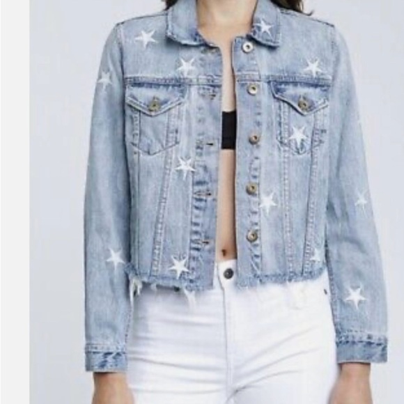 Pistola Brando Star Embroidery Denim Jacket in a light wash with a raw hem. - Picture 14 of 14